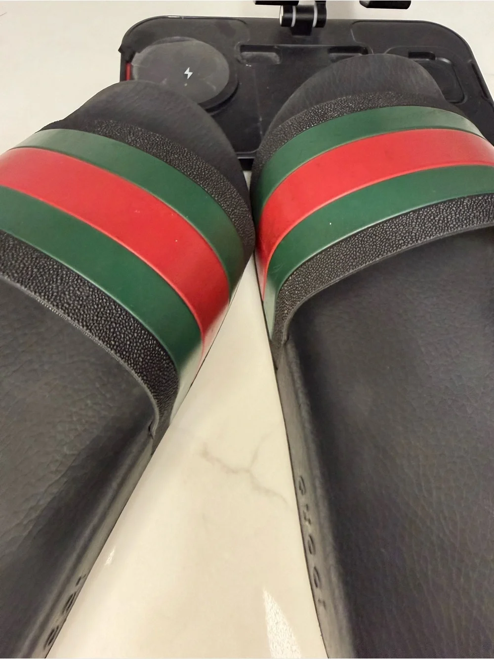 Gucci Pursuit Web Slides Men 13G Black Red Green Authentic COA